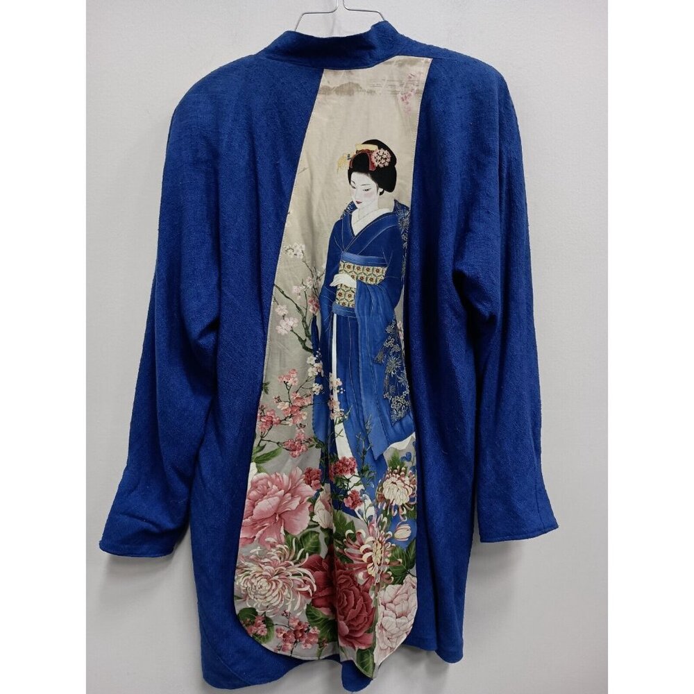 Elegant Blue Women's Blazer with Artistic Print - Picture 7 of 11